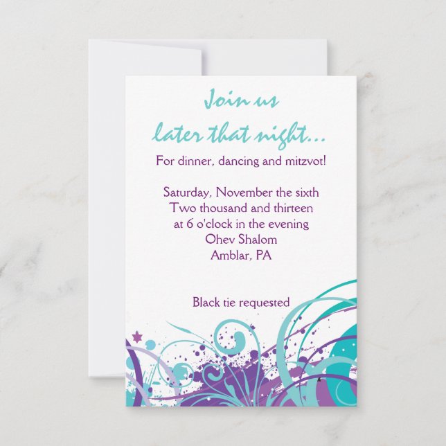 AQUA WIRBEL & STARS Bat Mitzvah Party Card Einladung (Vorderseite)