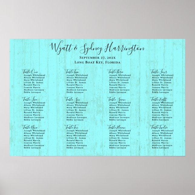 Aqua Wood Grain Driftwood Empfang Seekarte Poster (Vorne)