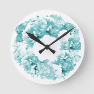 Aqua Wreath Flower Clock Runde Wanduhr