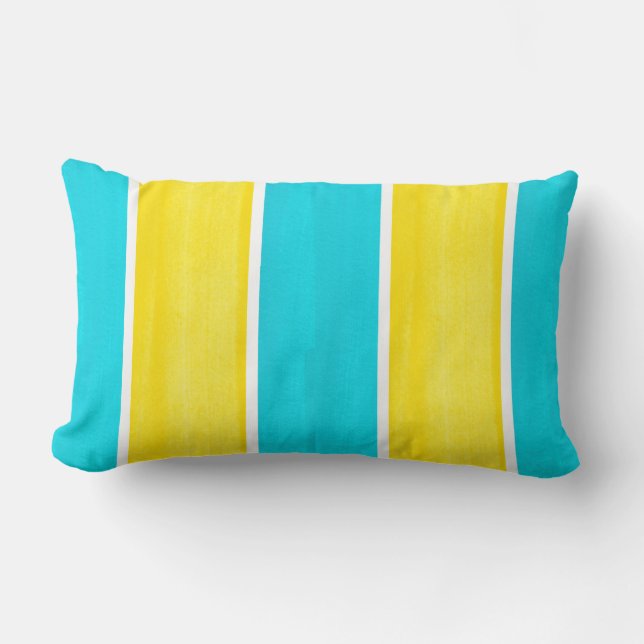 Aqua Yellow Cabana Stripes Throw Kissen (Vorderseite)