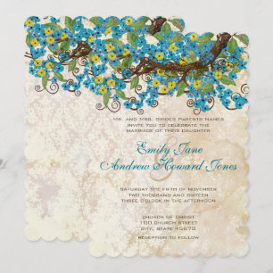 Aqua Yellow Cherry Blossom Tea Stain Invitations