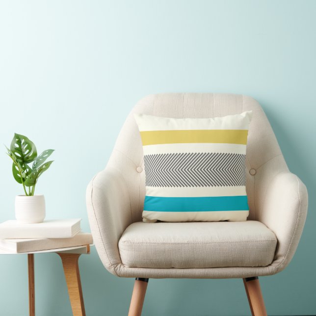 Aqua Yellow Gray Off White Arrow Herringbone Kissen (Stuhl )