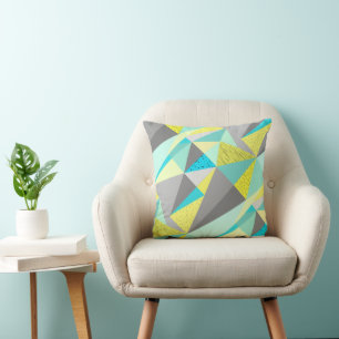 Aqua Yellow Grey Abstrakt Triangle Pattern Kissen
