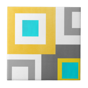 Aqua Yellow Grey White Geometric Block Fliese