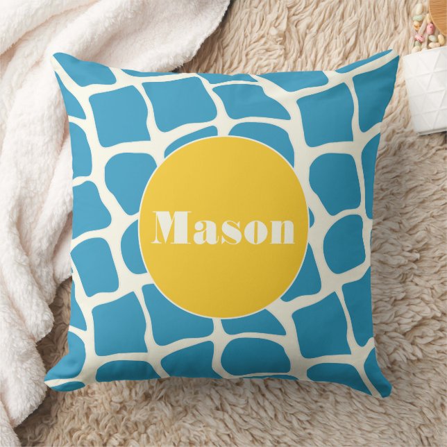 Aqua Yellow Monogram Giraffe Coussin Motif  (Couverture)
