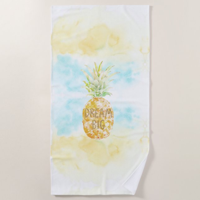 Aqua Yellow Pineapa Goldener Traum Strandtuch (Vorderseite)