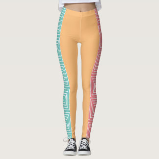 Aqua Yellow Pink und White Maze African Mud Tuch Leggings