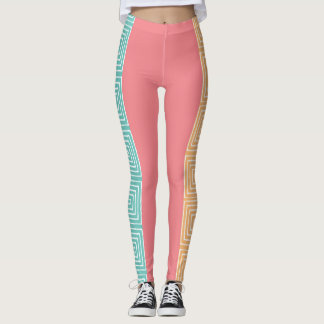 Aqua Yellow Pink und White Maze African Mud Tuch Leggings