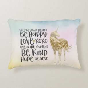 Aqua Yellow Pink Wasserfarbe Inspiration Einhorn Dekokissen