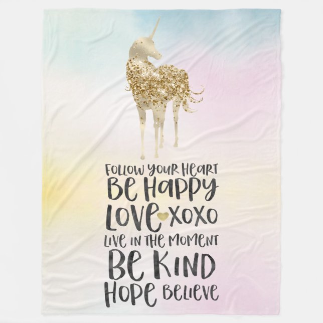 Aqua Yellow Pink Wasserfarbe Inspiration Einhorn Fleecedecke (Vorderseite)