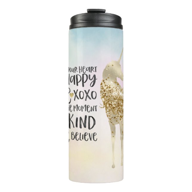Aqua Yellow Pink Wasserfarbe Inspiration Einhorn Thermosbecher (Vorderseite)