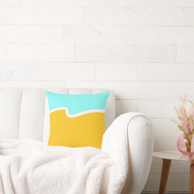 Aqua Yellow Wave Color Block Kissen (Liege)