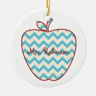 Aqua-Zickzack Apple-Lehrer Keramik Ornament