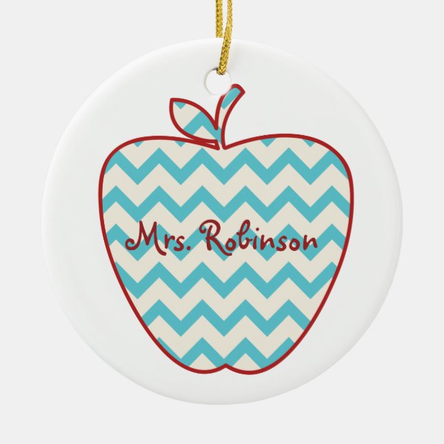 Aqua-Zickzack Apple-Lehrer Keramik Ornament (Vorne)