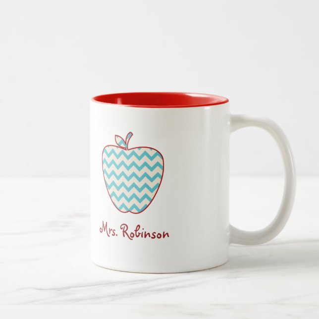 Aqua-Zickzack Apple-Lehrer-Tasse Zweifarbige Tasse (Rechts)