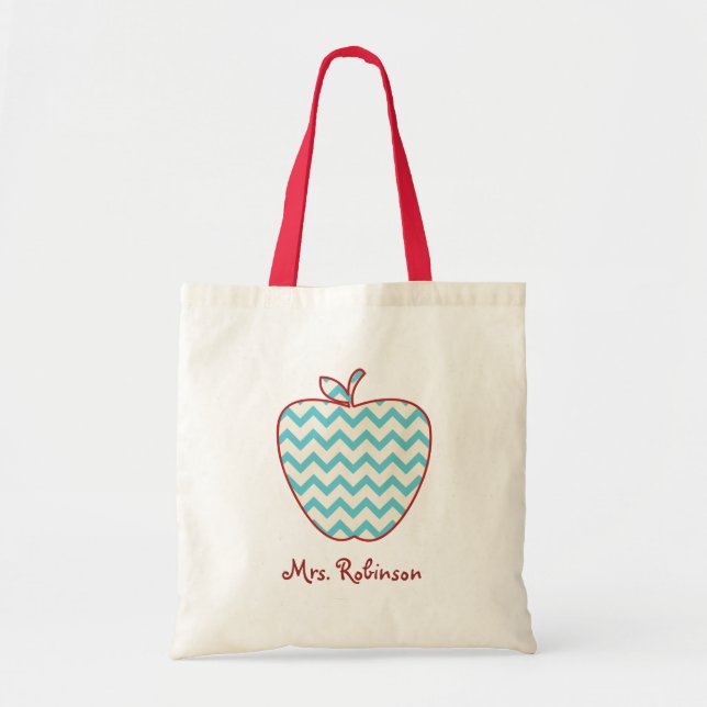 Aqua Zickzack Apple Teacher Bag Tragetasche (Vorne)
