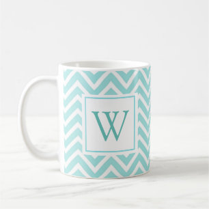 Aqua Zickzack Design Initial Monogram Coffee Tasse