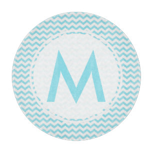 Aqua Zickzack Monogram Glas Cutting Board 12" Schneidebrett