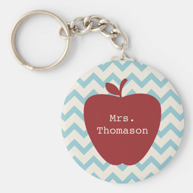 Aqua Zickzack Red Apple Teacher Schlüsselanhänger (Vorne)