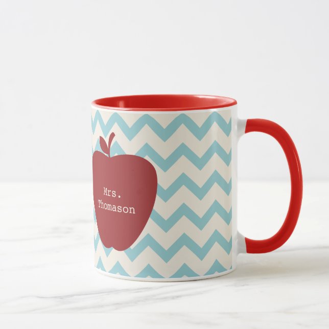 Aqua-Zickzack roter Apple-Lehrer Tasse (Rechts)