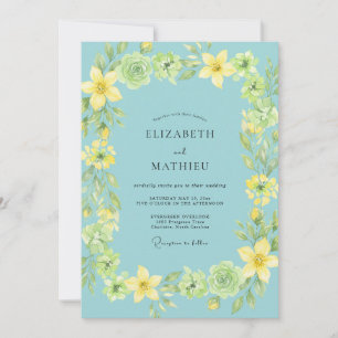 Aqua-Zitronen-Kranz-Hochzeit Einladung