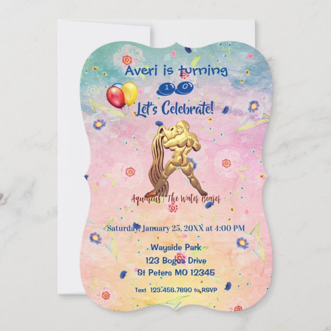 Aquaarius Birthday (20. Januar - 18. Februar) Einladung (Vorderseite)
