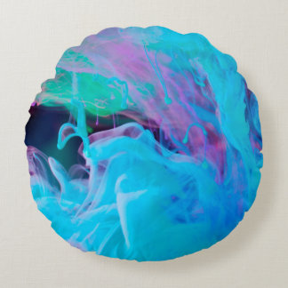 Aquabstrakte, Acrylfarben, kunstvoll, künstlerisch Rundes Kissen
