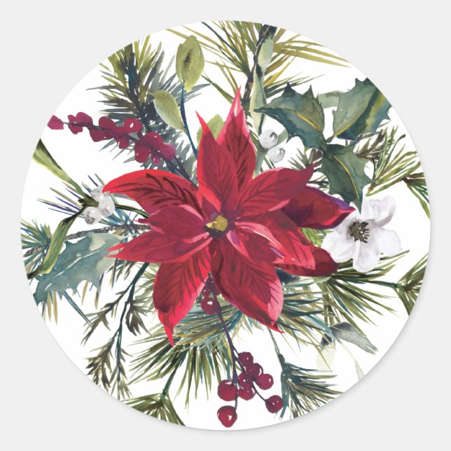Aquädukte Poinsettia und Blätter Runder Aufkleber (Vorderseite)