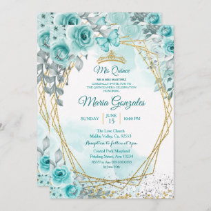 Aqual Turquoise Turquoise2 Mis Quince Invitation