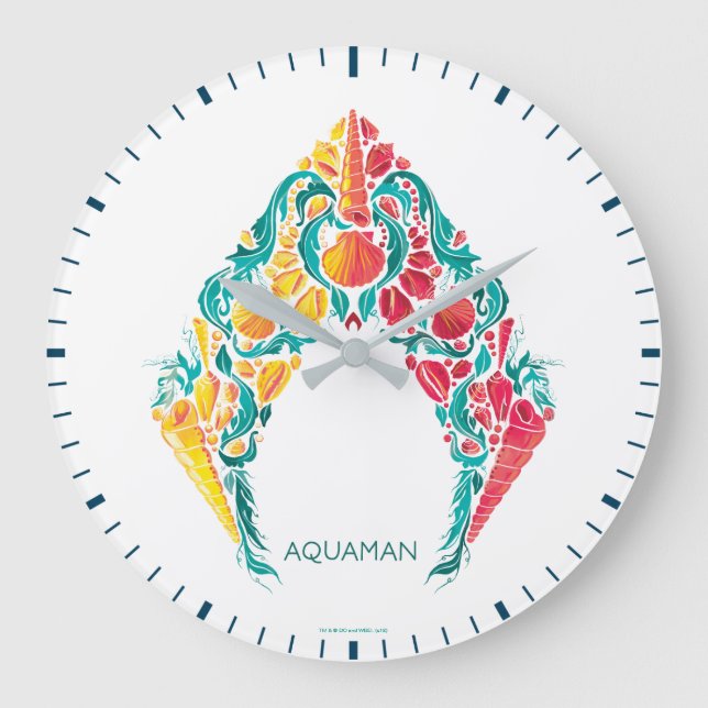Aquaman | Aquaman & Mera Themed Seashell Logo Große Wanduhr (Vorderseite)