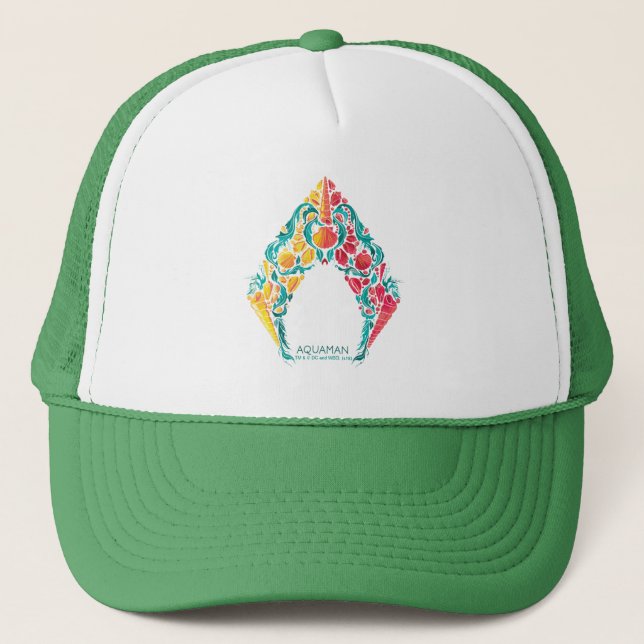 Aquaman | Aquaman & Mera Themed Seashell Logo Truckerkappe (Vorderseite)