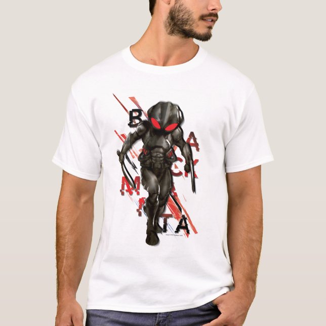 Aquaman | Black Manta Scattered Typografy Graphic T-Shirt (Vorderseite)