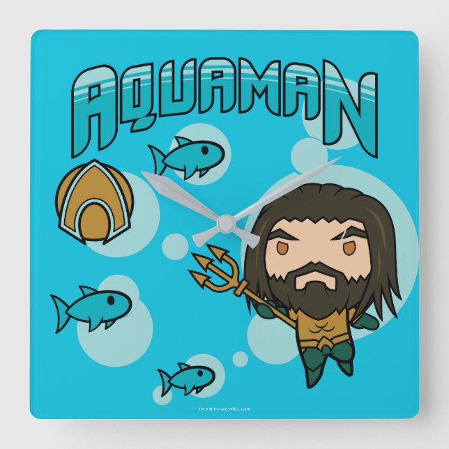 Aquaman | Chibi Aquaman Undersea Graphic Quadratische Wanduhr (Vorderseite)