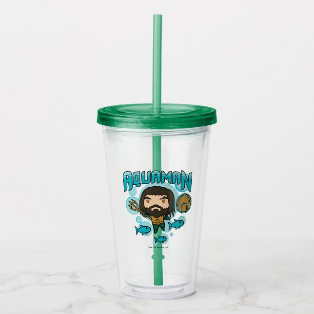 Aquaman | Chibi Aquaman unterseeische Grafik Acryltrinkbecher (Vorderseite)