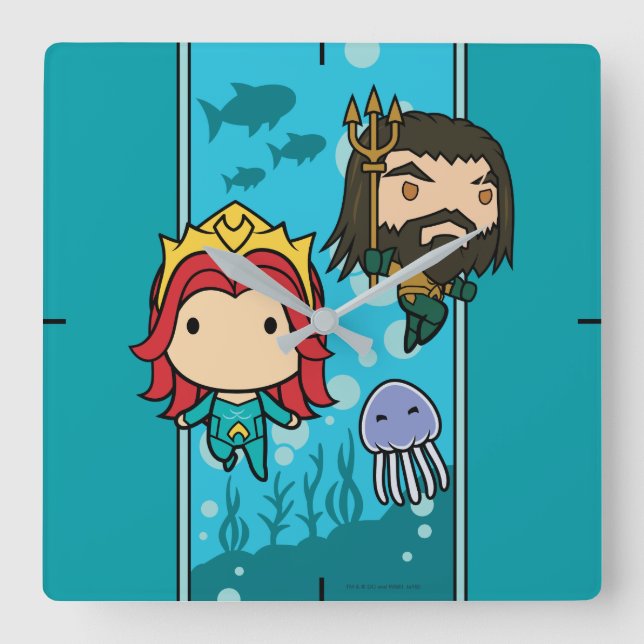 Aquaman | Chibi Mera & Aquaman Undersea Graphic Quadratische Wanduhr (Vorderseite)
