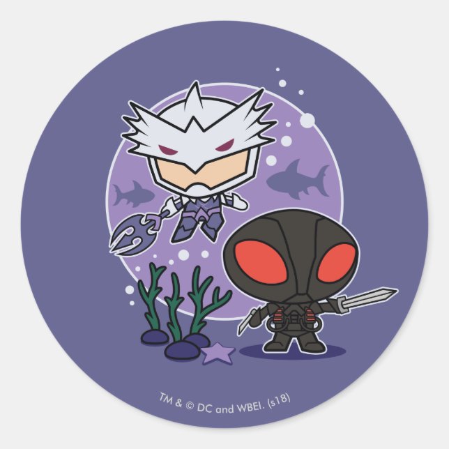 Aquaman | Chibi Orm u. schwarzer Runder Aufkleber (Vorderseite)