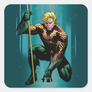 Aquaman hockend quadratischer aufkleber