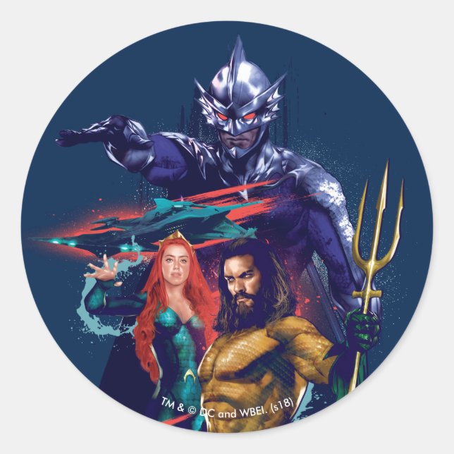 Aquaman | König Orm Versus Mera u. Aquaman Runder Aufkleber (Vorderseite)