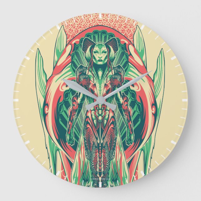 Aquaman | Königin-Fischer-Kunst Nouveau Platte Große Wanduhr (Vorderseite)