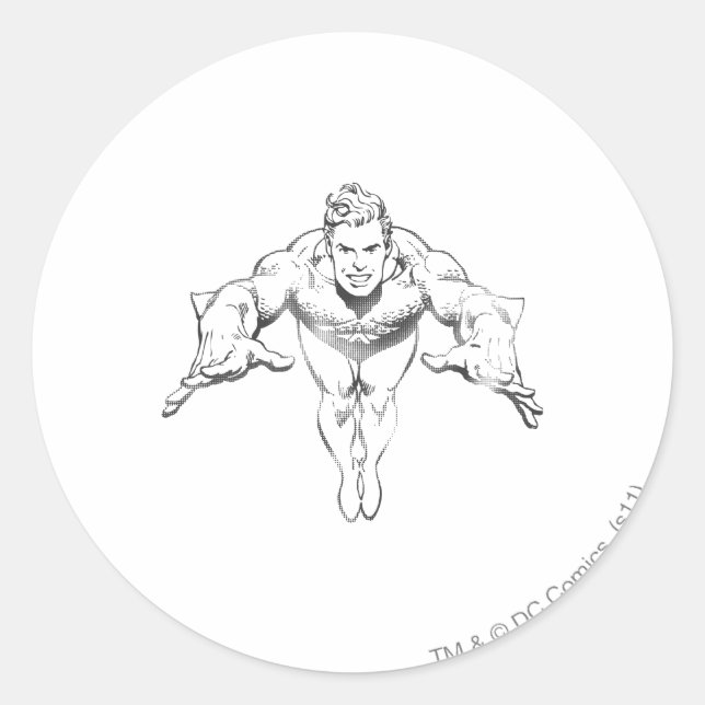 Aquaman Lunging Forward BW Runder Aufkleber (Vorderseite)