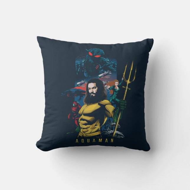 Aquaman | Orin, Mera und Black Manta Graphic Kissen (Vorderseite)