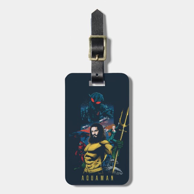 Aquaman | Orin, Mera und schwarze Manta-Grafik Gepäckanhänger (Vorderseite vertikal)