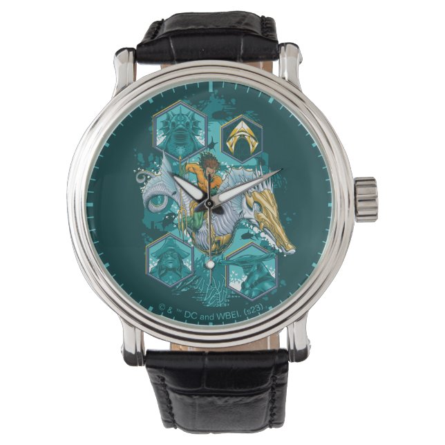 Aquaman Riding Seepferd über Kingdoms Armbanduhr (Vorderseite)