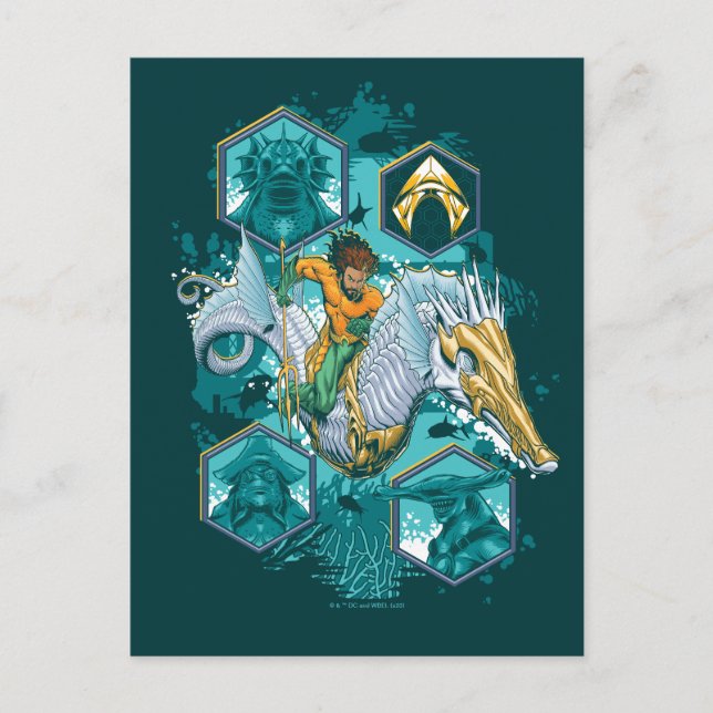 Aquaman Riding Seepferd über Kingdoms Postkarte (Vorderseite)