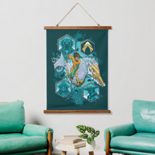 Aquaman Riding Seepferd über Kingdoms Wandteppich Mit Holzrahmen