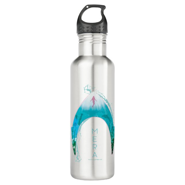 Aquaman See Through Mera Symbol Ocean Graphic Edelstahlflasche (Vorderseite)