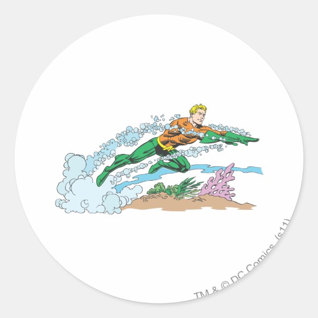 Aquaman springt über Korallen Runder Aufkleber (Vorderseite)