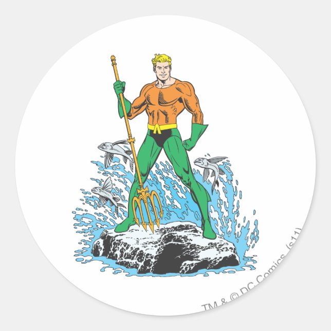 Aquaman steht mit Pitchfork Runder Aufkleber (Vorderseite)