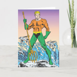 Aquaman steht mit Speer Karte