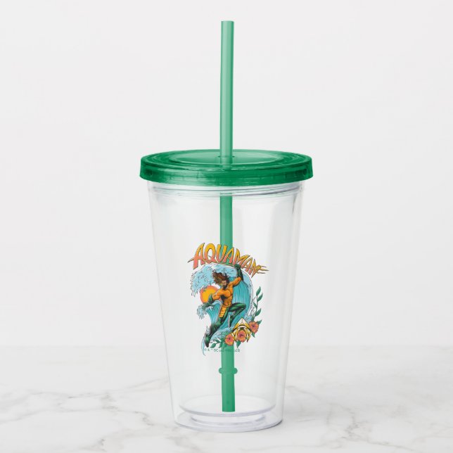 Aquaman und Trident Rising Surf Graphic Acryltrinkbecher (Vorderseite)